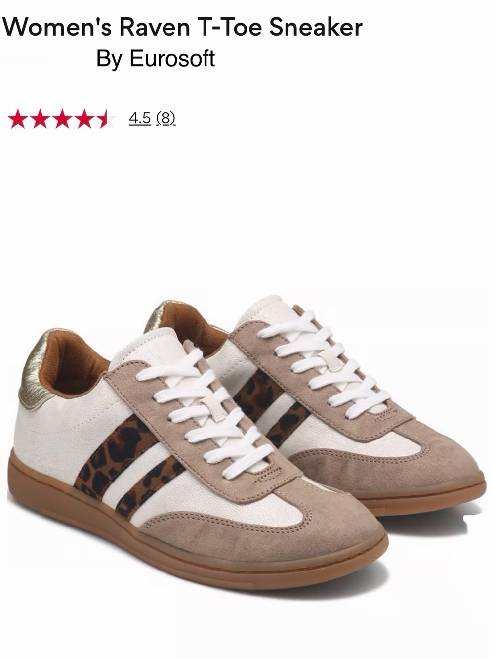 *new* Eurosoft Raven T-Toe Sneaker in Taupe/White with Leopard Accent